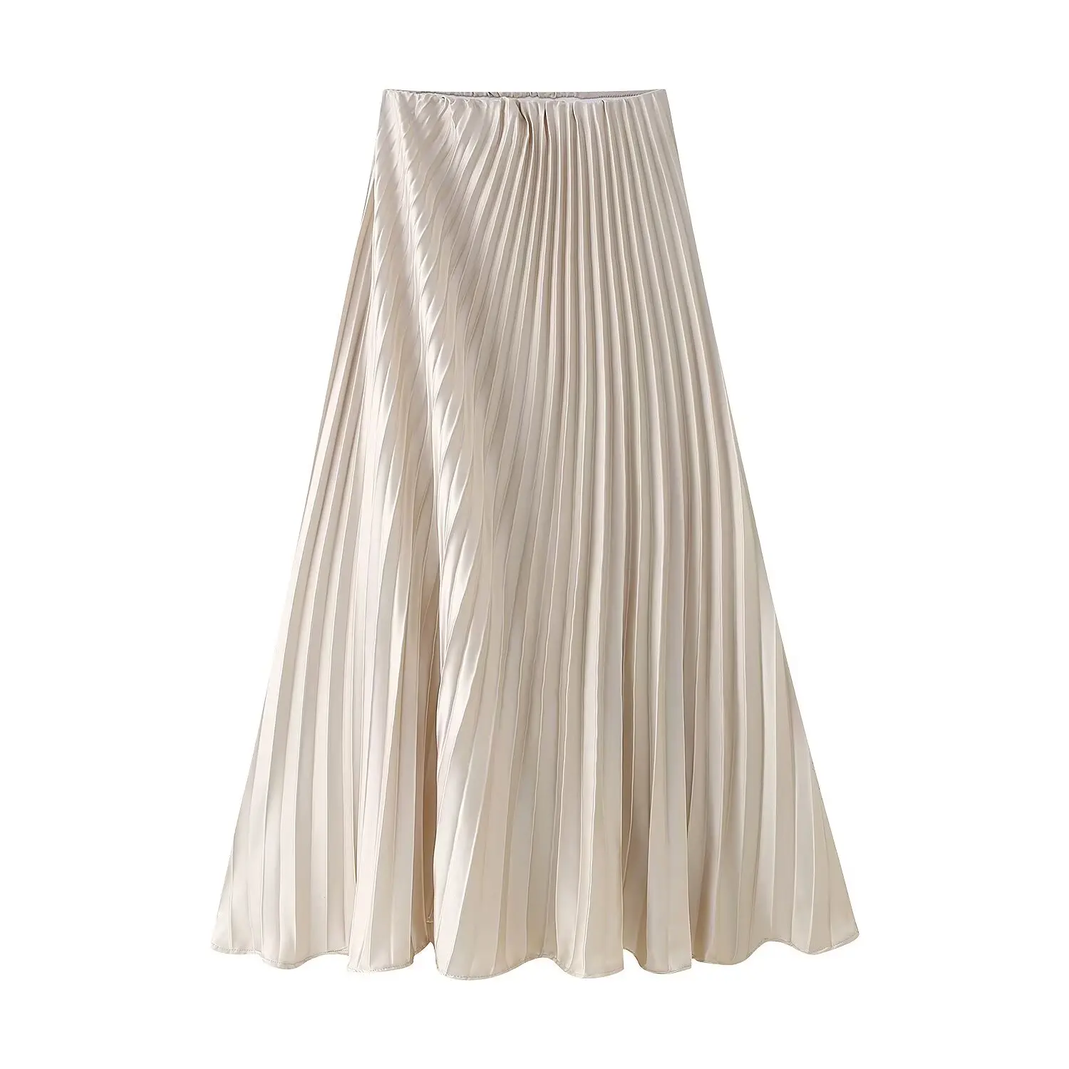 

ZBZR Новая весенняя женская юбка-миди с шелковой атласной текстурой и высокой талией, плиссированная универсальная юбка Sli для поездок на работу, полиэфирное волокно