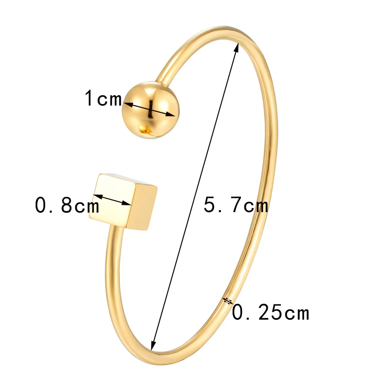 Square and Ball Ornament Open Bangle For Women Stainless Steel Metal Texture Bracelet 18K Gold PVD Gold Plated Jewelry