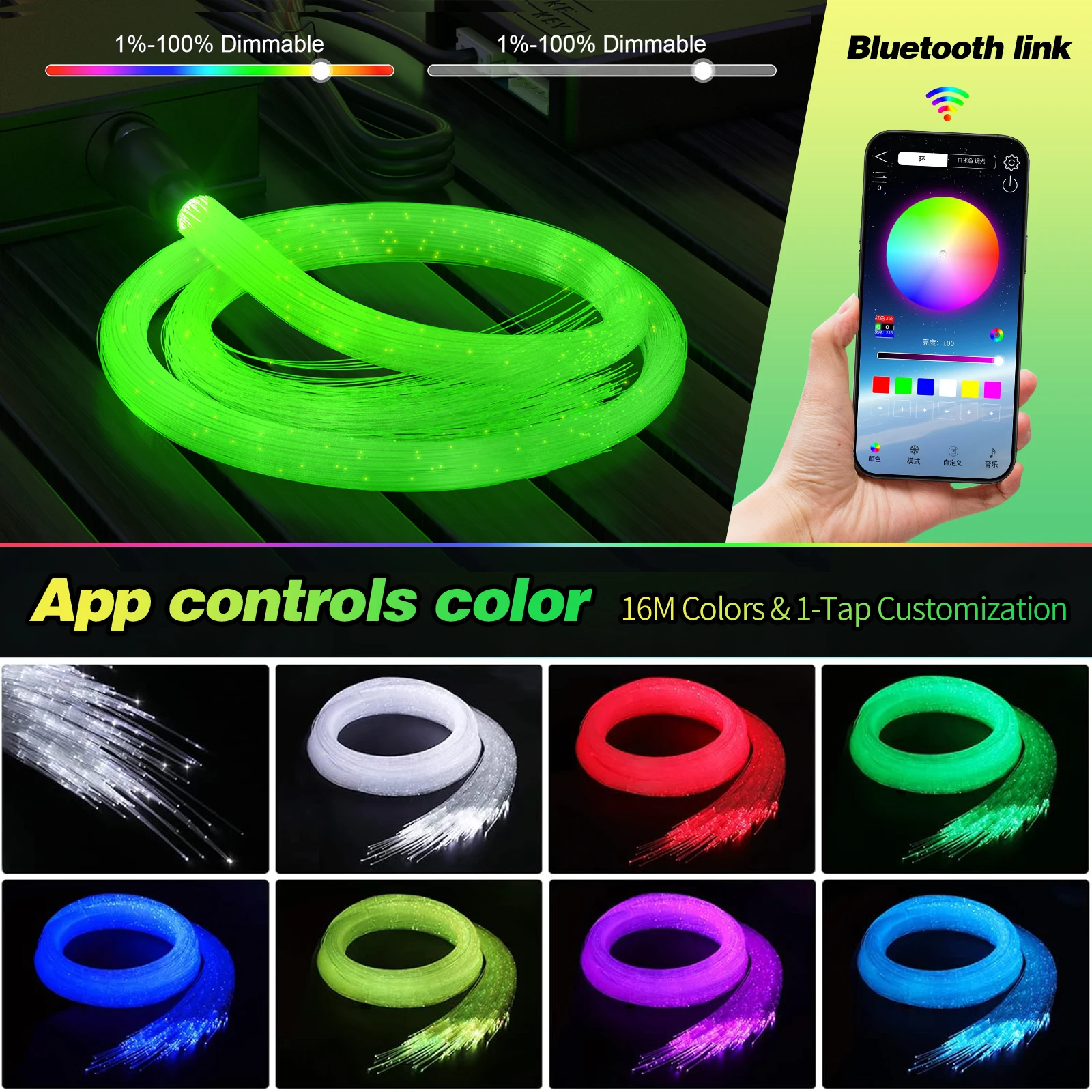 16W Split Starlight Headliner Kit, Fiber Optic RGBW Star Lights for Car Roof Ceiling with 1/2/4 Light Heads, APP/Remote Control