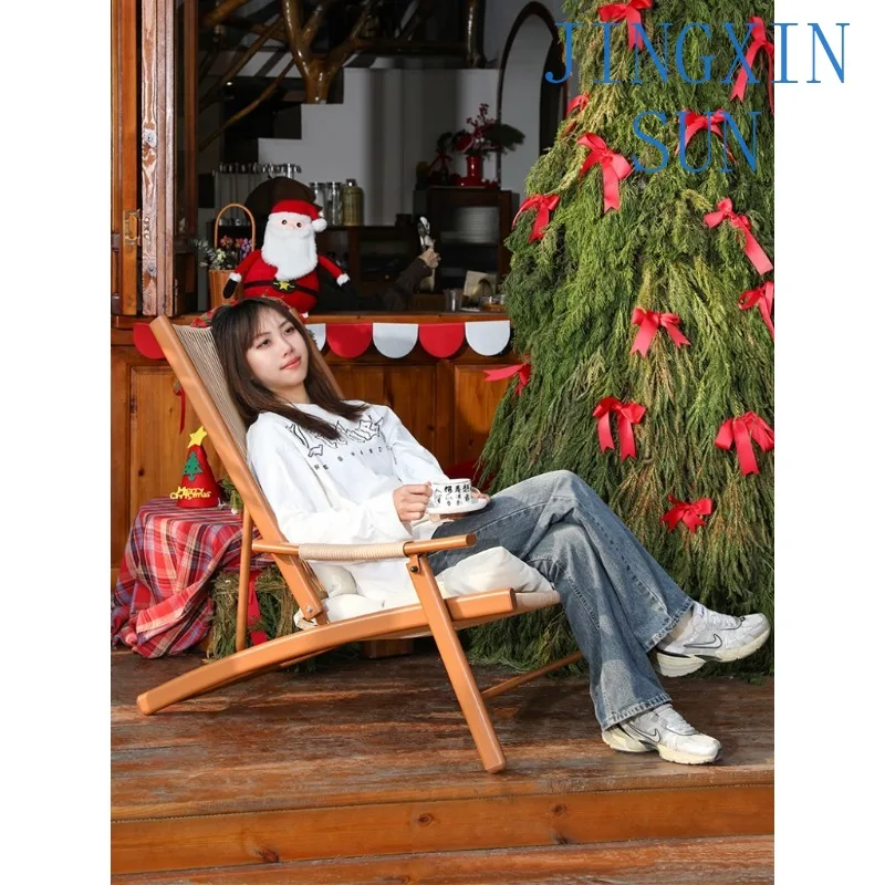 Folding Recliner Chair for Balcony Small Tables and Chairs Set Reading Tea Leisure Woven Rattan Chair Lunch Break Outdoor