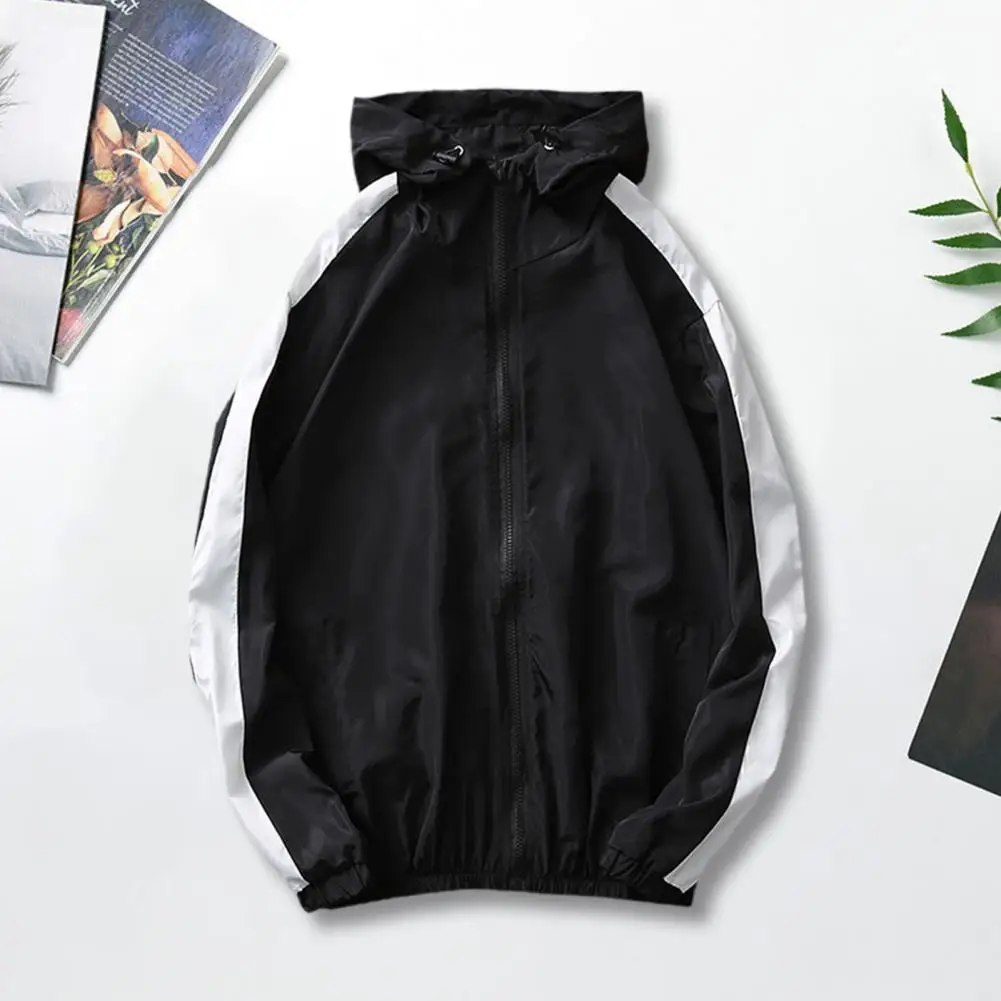 Sunscreen Coat Men's Sun Hooded Jacket For Outdoor Activities Zipper Closure Color Matching Design Lightweight