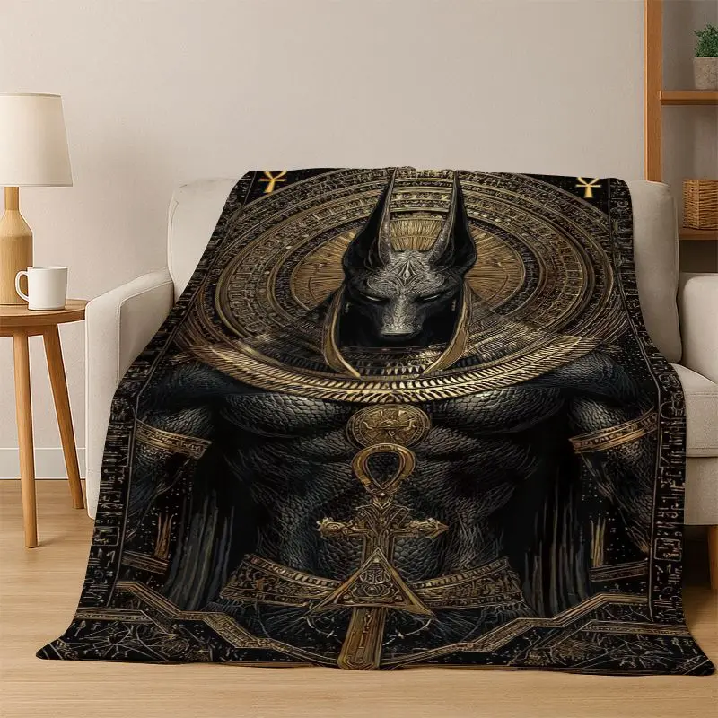 Ancient Egypt Death Anubis Pharaoh Cartoon Flannel Blanket Soft Throw Blanket for Bedroom Living Room Bed Travel Camping Picnic