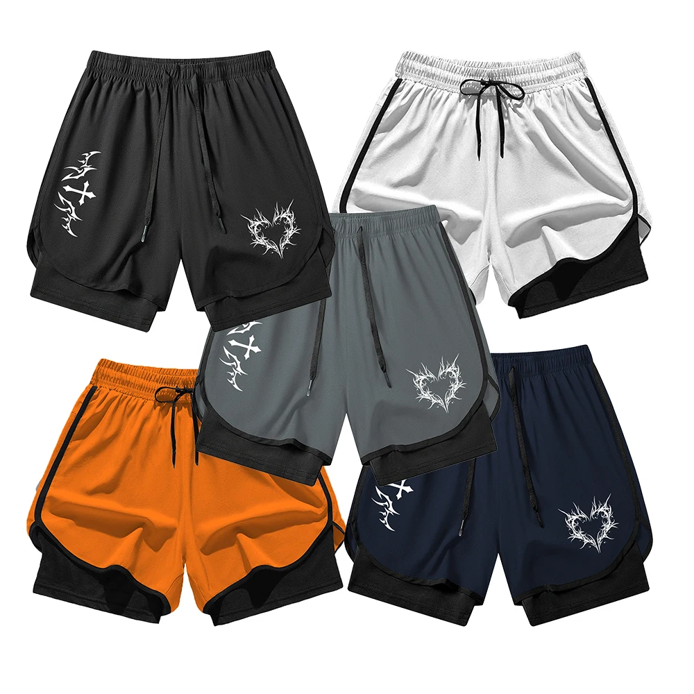 

Summer Men's Workout Shorts "Heart-shaped cross" pattern Print Design Breathable Quick Dry Fabric with Pocket & Towel Loop