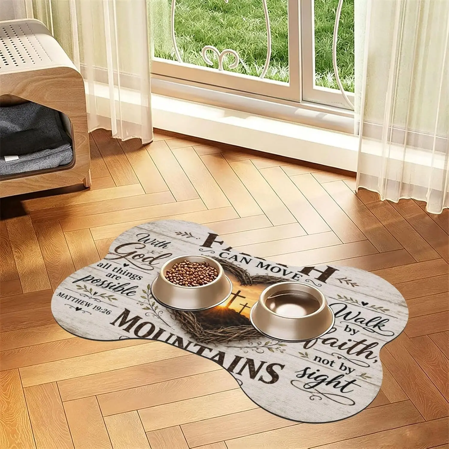 Faith Can Move Mountains with God Bone Shaped Pet Feeding Mat 16