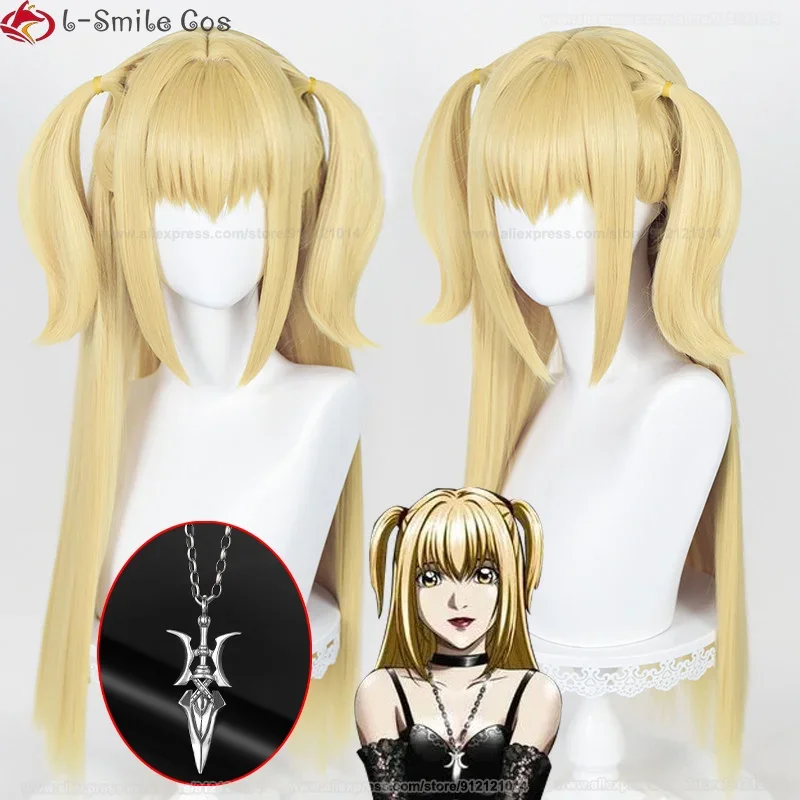 MisaMisa Wig Anime Death Note Golden Yellow Long Cosplay Wig Misa Amane Heat Resistant Hair Halloween Party Woman Wigs + Wig Cap