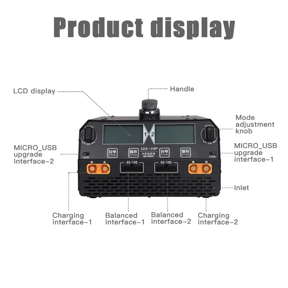 شاحن ذكي EV-Peak U4-HP ثنائي القناة لبطارية Lipo / Lihv 6s-14s بقدرة 2500 وات/ 25 أمبير زراعية