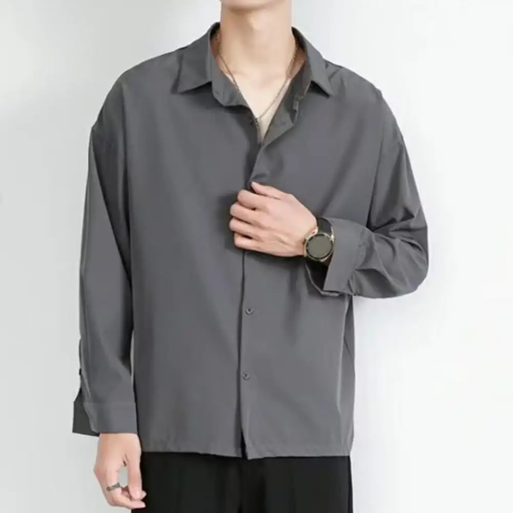 Men Casual Shirt Stylish Men's Summer Shirt with Turn-down Collar Single-breasted Design Soft Breathable Fabric Casual for Hot