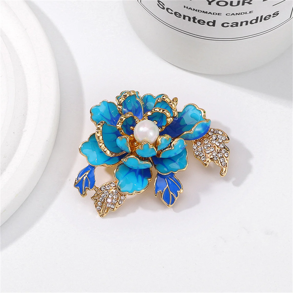 Rinhoo Elegant Pink Blue Peony Flower Brooch For Women Imitation Pearl Rose Floral Pin Bouquet Plant Badge Wedding Party Jewelry