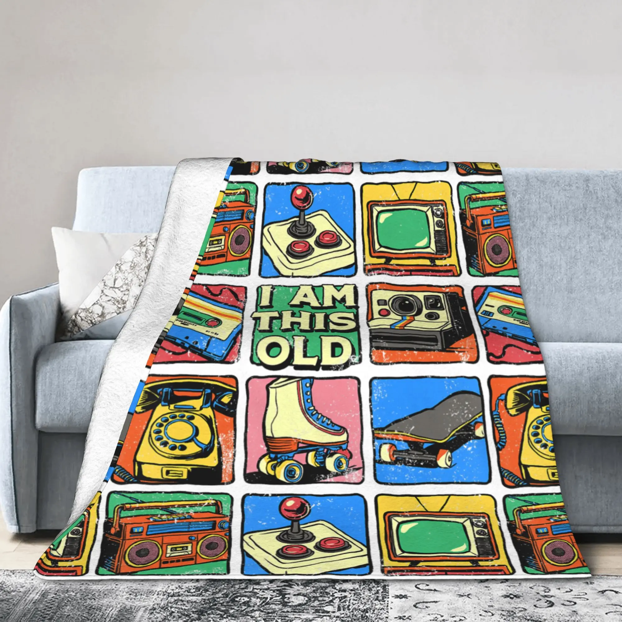 I Am This Old 80s 90s Cassette Tape Blanket Retro Nostalgia Flannel Breathable Bedding Throw Blankets Coverlet Decoration Travel