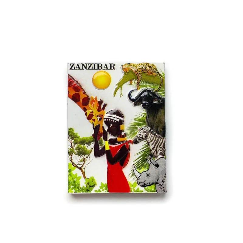 

Zanzibar, Tanzania Africa Fridge Magnet with Giraffe, Buffalo, Zebra, Rhino,Leopard & Local Figure, Cute Home Decor Refrigerator