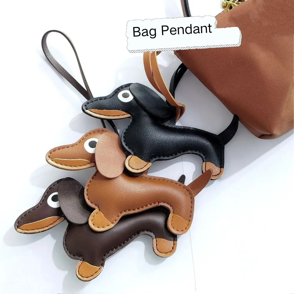 Fashion Dog Keychain PU Leather Puppy Keychains For Women Bag Pendant Classic Handbag Trinket Gift Decoration Accessories