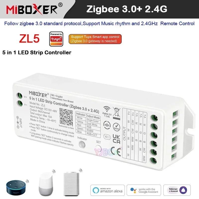 

12V 24V Miboxer Zigbee 3.0+2.4G Dual white/RGB/RGBW/RGBCCT 5 in 1 LED Strip Controller ZL5 CCT Single color Lights tape Dimmer