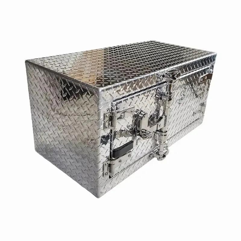 Custom Size 18x18x36 Inch Truck Trailer Aluminum Bottom Box Double Door Toolbox with Rhombus Pattern Plate and Cam Lock