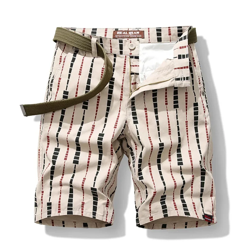 

Summer 2024 New Men's Straight Casual Shorts Classic Outdoor Fashion Print Cotton Cargo Male Army Green Khakis