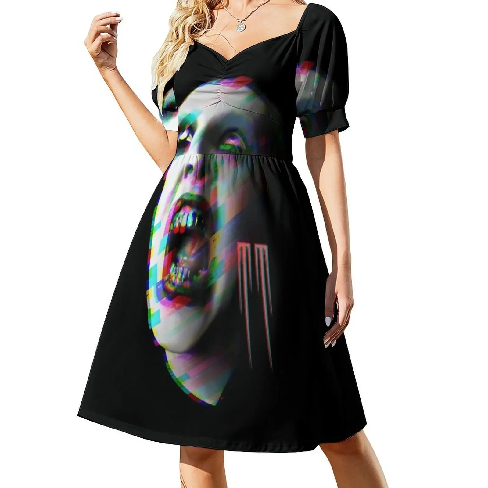 MM Glitch fan art portrait Short-Sleeved Dress Dress vintage women's luxury party dress