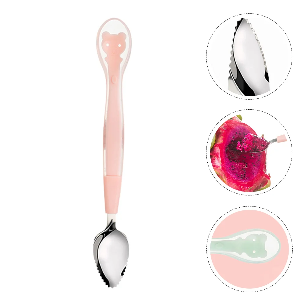 2 Pcs Food Supplement Spoon Baby Feeding Silicone Stainless Steel Silica Gel Tools for Kids