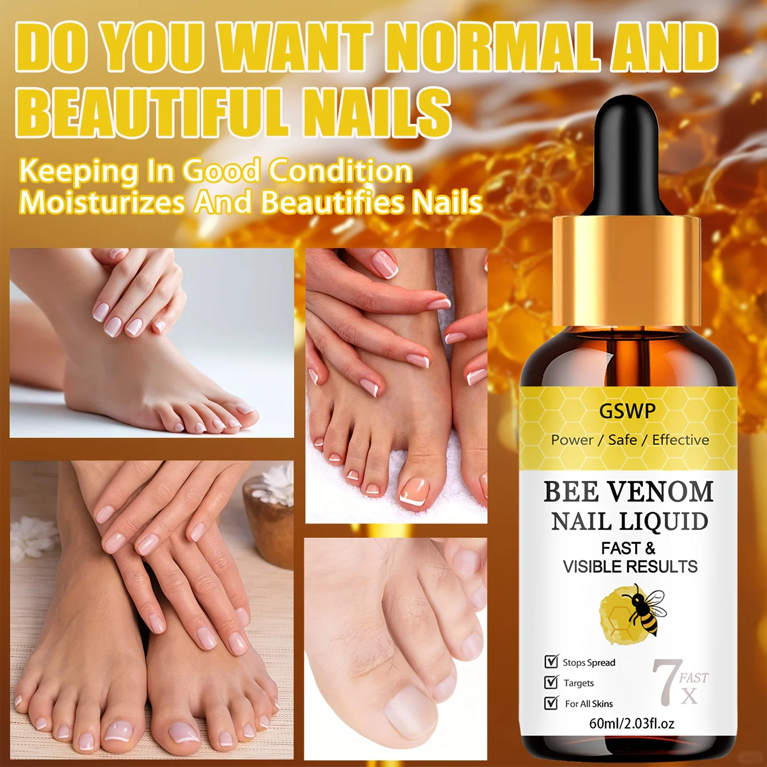 

Эссенция для ногтей с пчелиным ядом GSWP, мощное увлажняющее средство, улучшает блеск ногтей, средство для ухода за ногтями, подходит для всех типов кожи. 60 мл/120 мл.