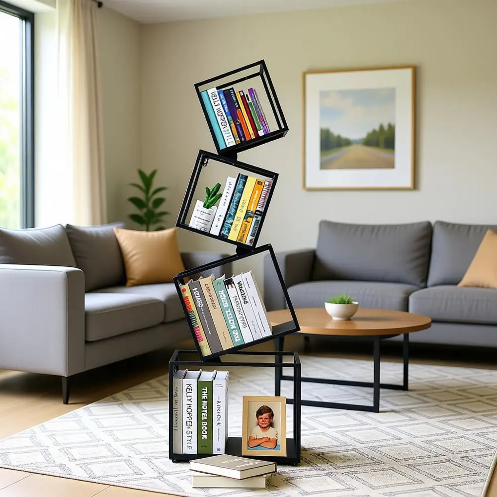 

4-Tier Geometric Black Bookshelf, 49 Tall - Storage Shelves for CDs/Books, Home Decor, Suitable for Living Room, Bedroom, Study,