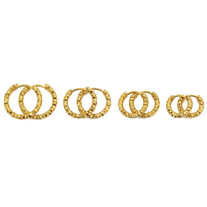 6pcs 8 10 12 14mm Rvs Oorbellen Ronde Embossing Vrouwen Hoepel Oorbellen voor Vrouwelijke Oorbel Groothandel Sieraden Geschenken