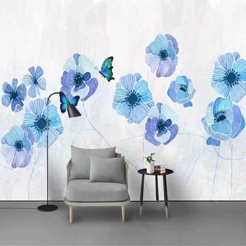 Modern Hand-Painted Hibiscus Butterfly Fashionable And Romantic Background Wall Decoration Mural Pattern Customization Cabinet