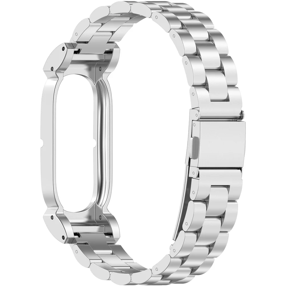 For Fitbit Air Compatible Stainless Steel Wristband - 20.9 x 1.2 cm Metal Watch Band with Classic Three Bead Pattern