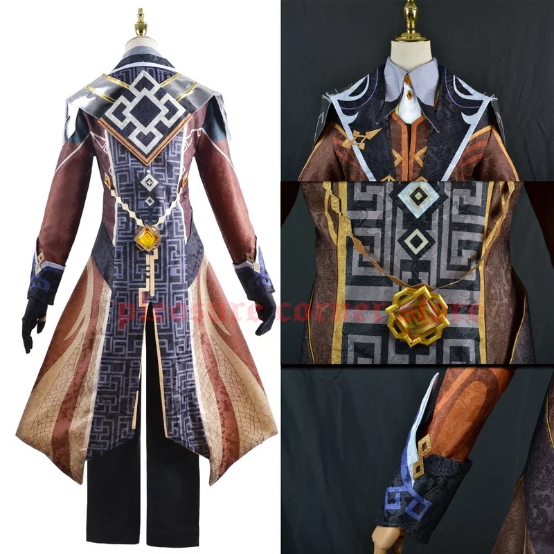 Jogo Genshin Impact Zhongli Cosplay Traje, Zhong Li Uniforme de Combate, Arconte Conjunto Completo Terno com Peruca, Roupas Morax