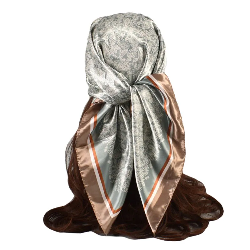 Leuchtend bunter quadratischer Seidenschal für Damen, Haarband, weiches Halstuch, Vintage-Hijab, Kopftuch mit Blumenmuster, Damen-Pashmina-Bandana