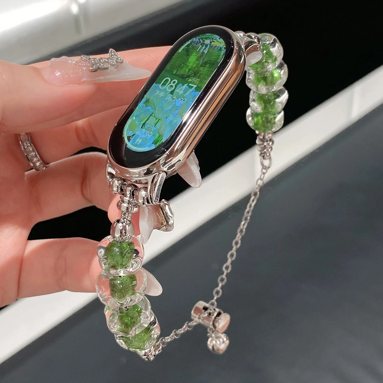 

Amber Chain Strap Suitable for Xiaomi Band 8 Strap, Mi9 Strap, Alec Transparent Cute and Playful Style Strap