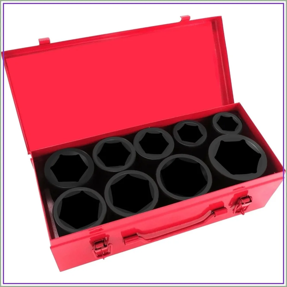1 Inch Drive Deep Impact Socket Set 9 Piece 6 Point SAE Cr-Mo Steel 1 to 2 Inch