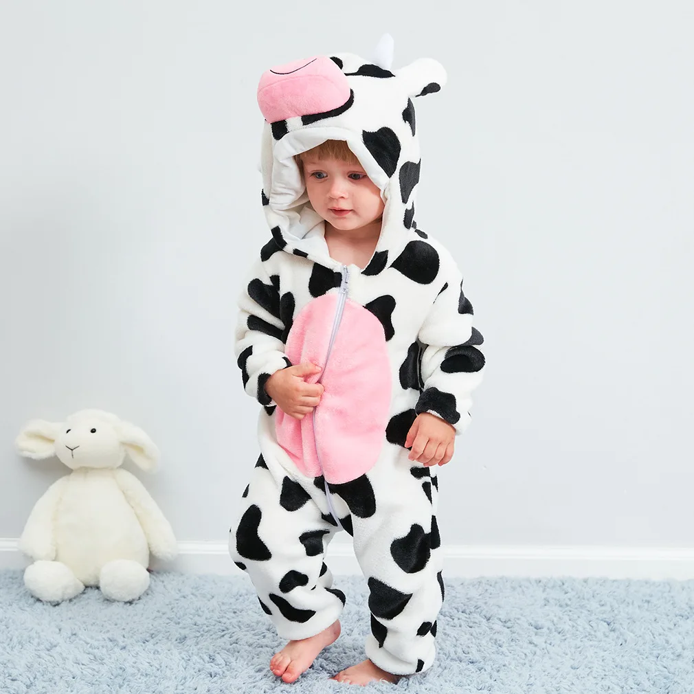 

Baby Clothes 2025 Winter Flannel Baby Cow Animal Shaped Jumpsuit Cartoon Fashion Baby Girl Romper