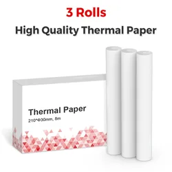 3Rolls Thermal Paper 210mm for A40 Printer A4 Thermal Printer Waterproof Oil proof Continuous Thermal Paper Roll Home Office Use