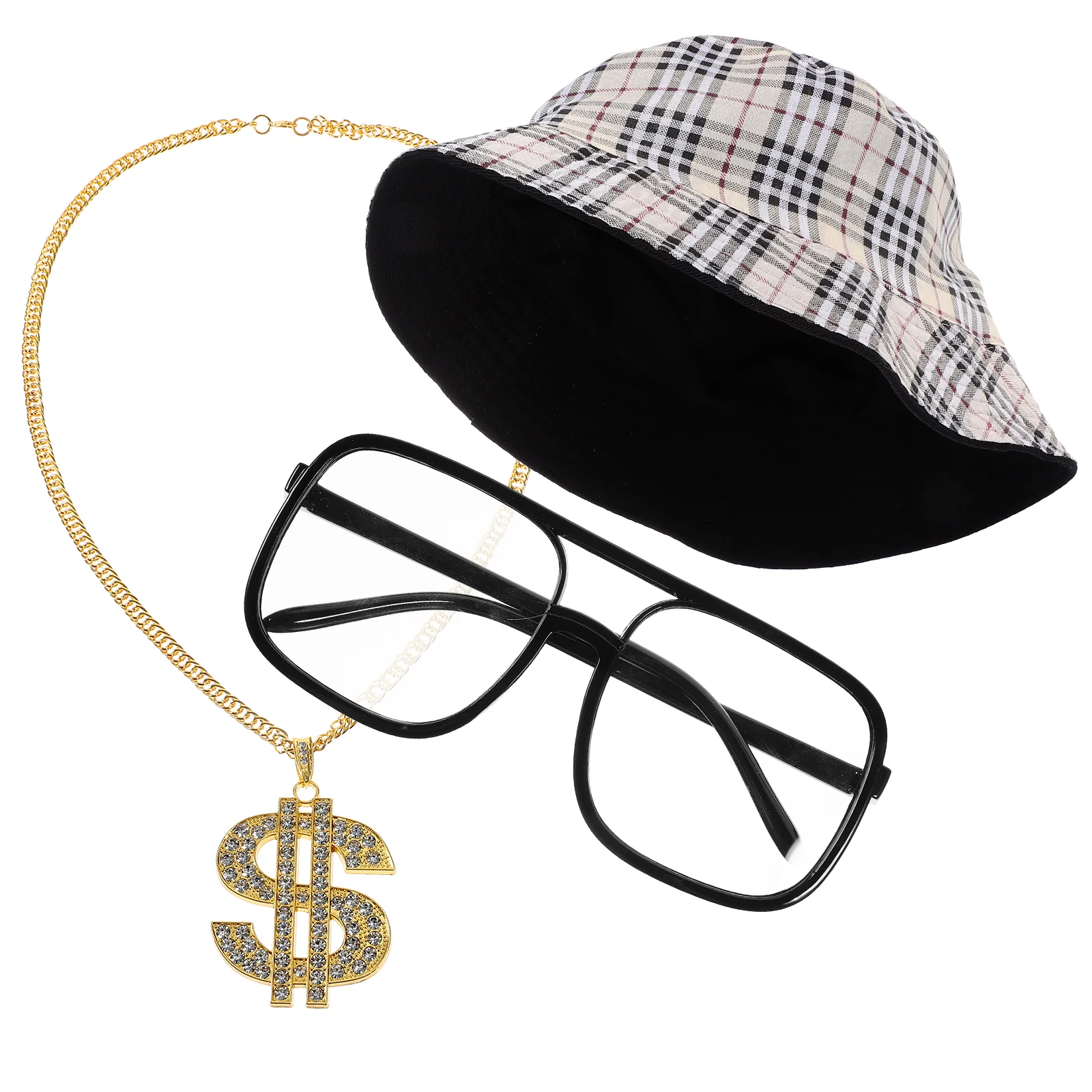 

4 Pcs Hip Hop Clothing Suit Costume Accessories Necklace Jewelry Rapper Kit Alloy