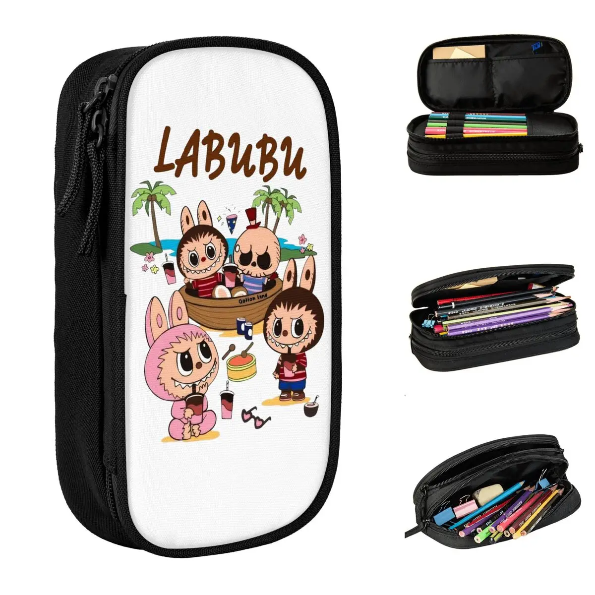 Picnic Lovely Monster Labubu Popmart Pen Box Double Layer Large-capacity Kids Pencil Case Stationery Birthday Gift