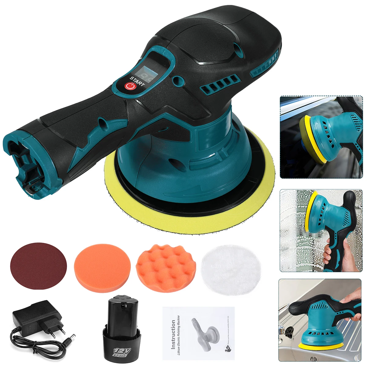 Cordless Mini Car Polishing Machine 12V 8 Speed Adjustment Automatic Waxing Polishing Machine Cleaning Power Tool