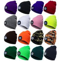 Led Light Knitted Hat Winter Warm Elastic Beanies Outdoor Sports Night Hiking Fishing Camping Glow Skull Cap Unisex Headlight