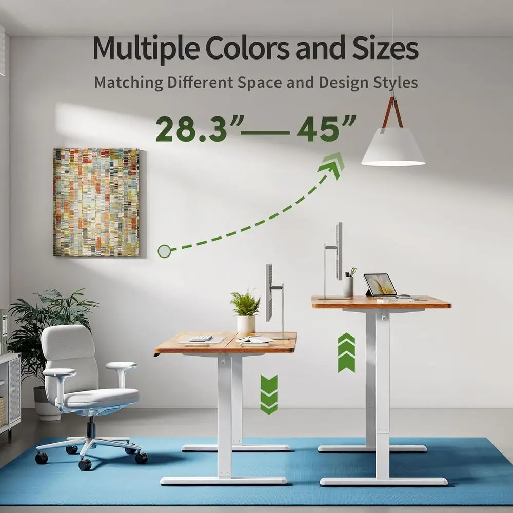 โต๊ะทำงานไฟฟ้าปรับระดับความสูงได้ ขนาด 55x24 นิ้ว แผ่นไม้ประกบ โครงสีขาว ท็อปโต๊ะสีน้ำตาลเรียบง่ายสำหรับโฮมออฟฟิศ