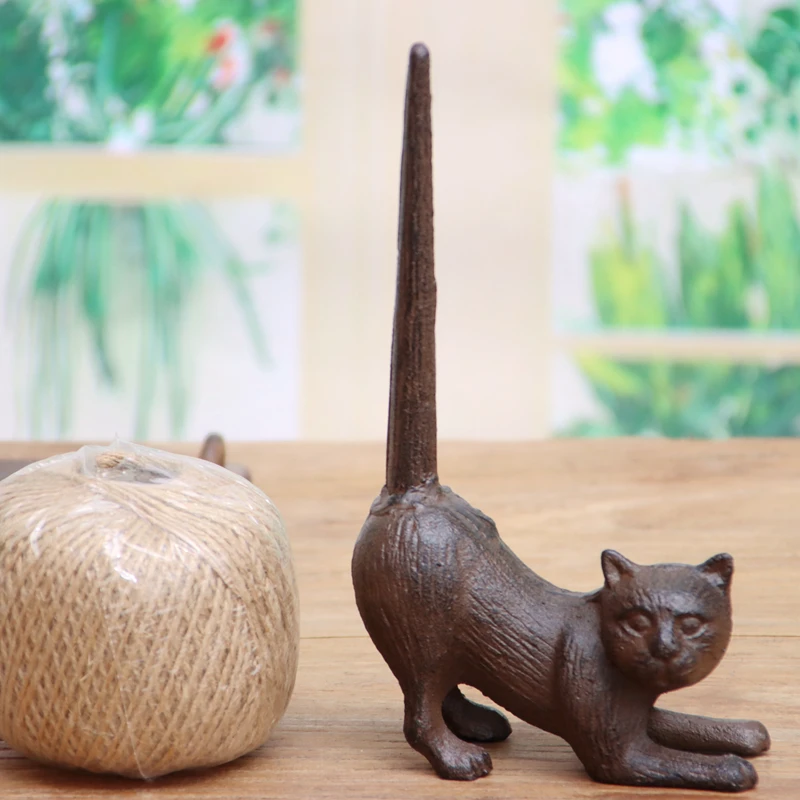 Creative retro nostalgic cast iron iron art kitten spool hemp rope home courtyard soft decoration desktop decorative ornament