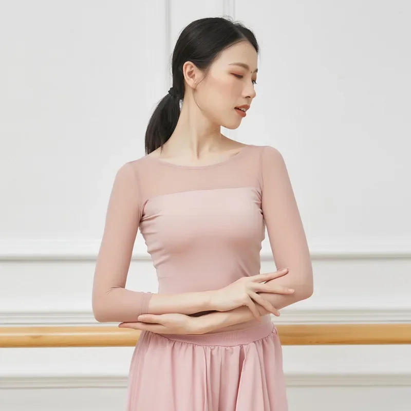 

Dance clothes Adult women's mesh medium-sleeved tops Ballet practice Gymnastics clothes Autumn body