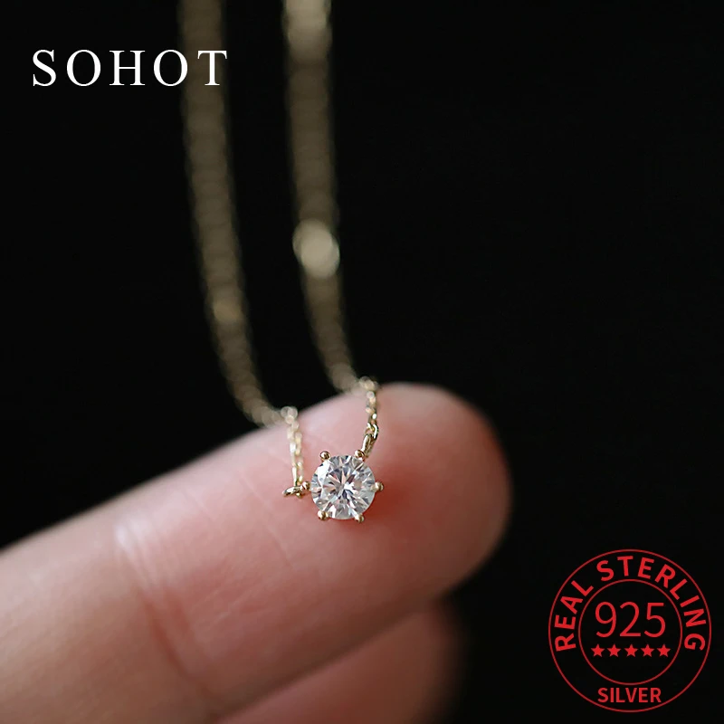 

Real 925 Sterling Silver Geometric Minimalist Tiny Zircon Pendant Choker Necklace for Women Classic Fine Jewelry Accessories