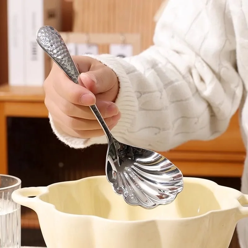 YJQ 2PCS stainless steel common spoon shell hammer light luxury spoon home restaurant hotel dining spoon
