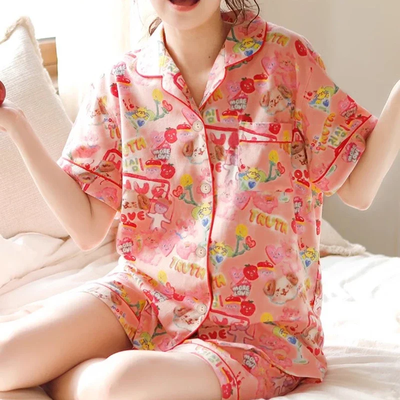 Japan Style Harajuku Y2k Cartoon Cute Sweet Print Women Pajamas Summer Cool Short Lady Sleepwear 2024 New Fashion Trendy Lounges