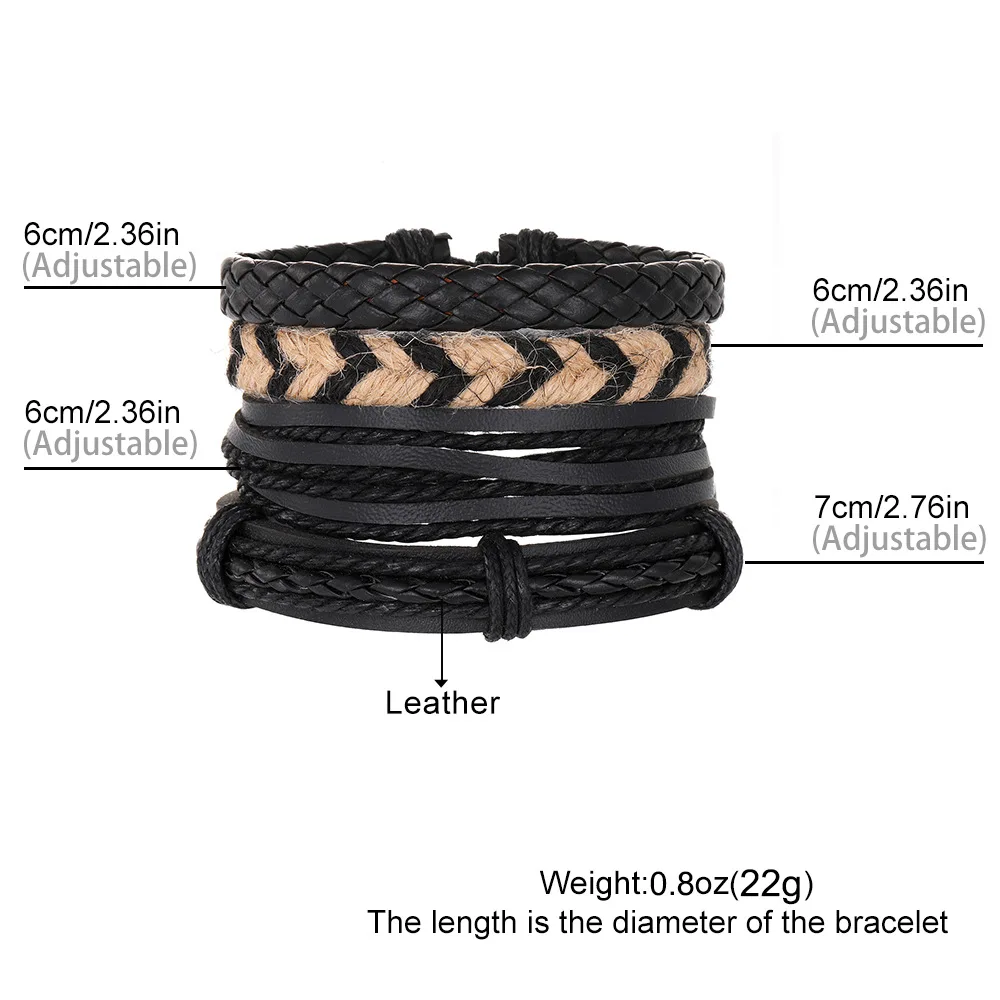 Bohemian Herren-Mehrschicht-Armband-Set Vintage PU-Leder-Armband-Set Hip-Hop-Schmuck Trendige Accessoires – Detail 1