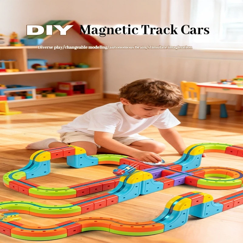 ชุดรถไฟบล็อกแม่เหล็กไฟฟ้า รถไฟความเร็วสูง แบบจำลองรถราง รางวิเศษ ลูกบาศก์แรงโน้มถ่วงย้อนกลับ ของเล่นยานพาหนะ