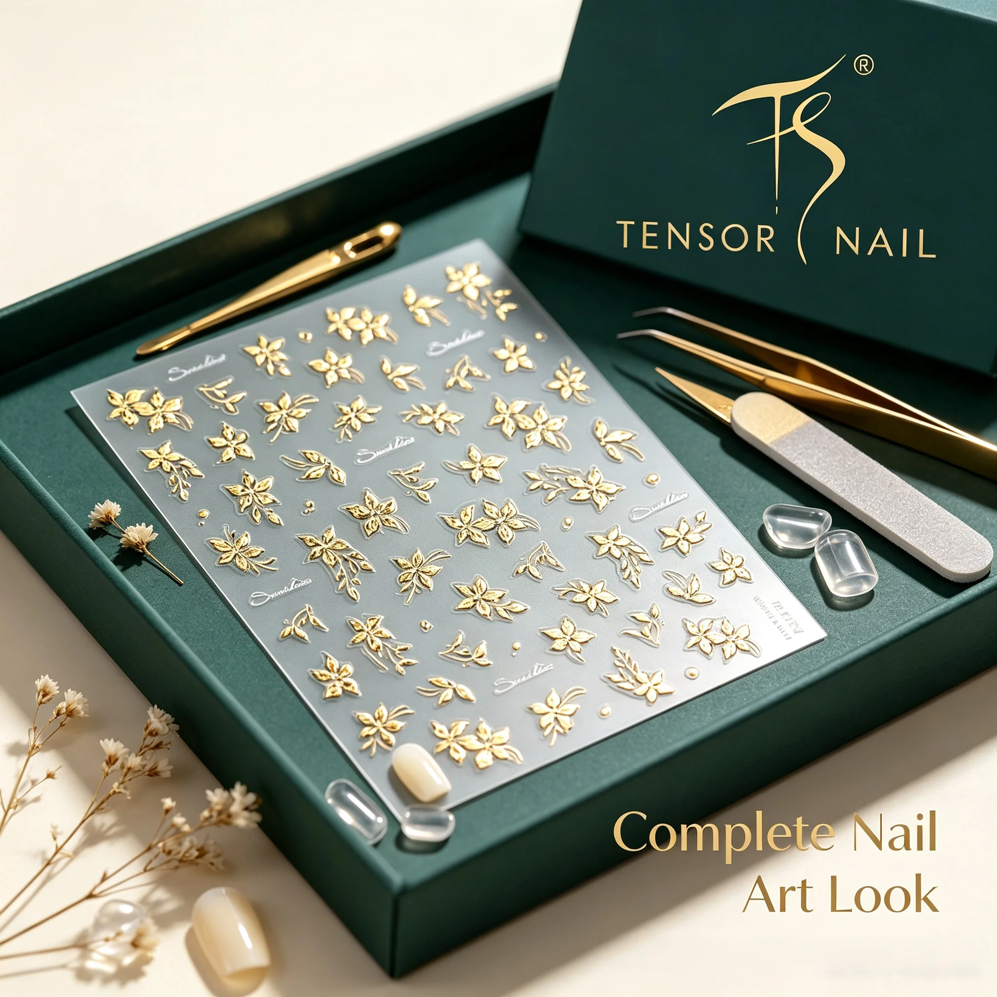 TENSOR NAIL 3D Gold Foil Nail Stickers Metallic Floral Leaf Waterproof Self-Adhesive Nail Art Decals DIY Manicure Decorations
