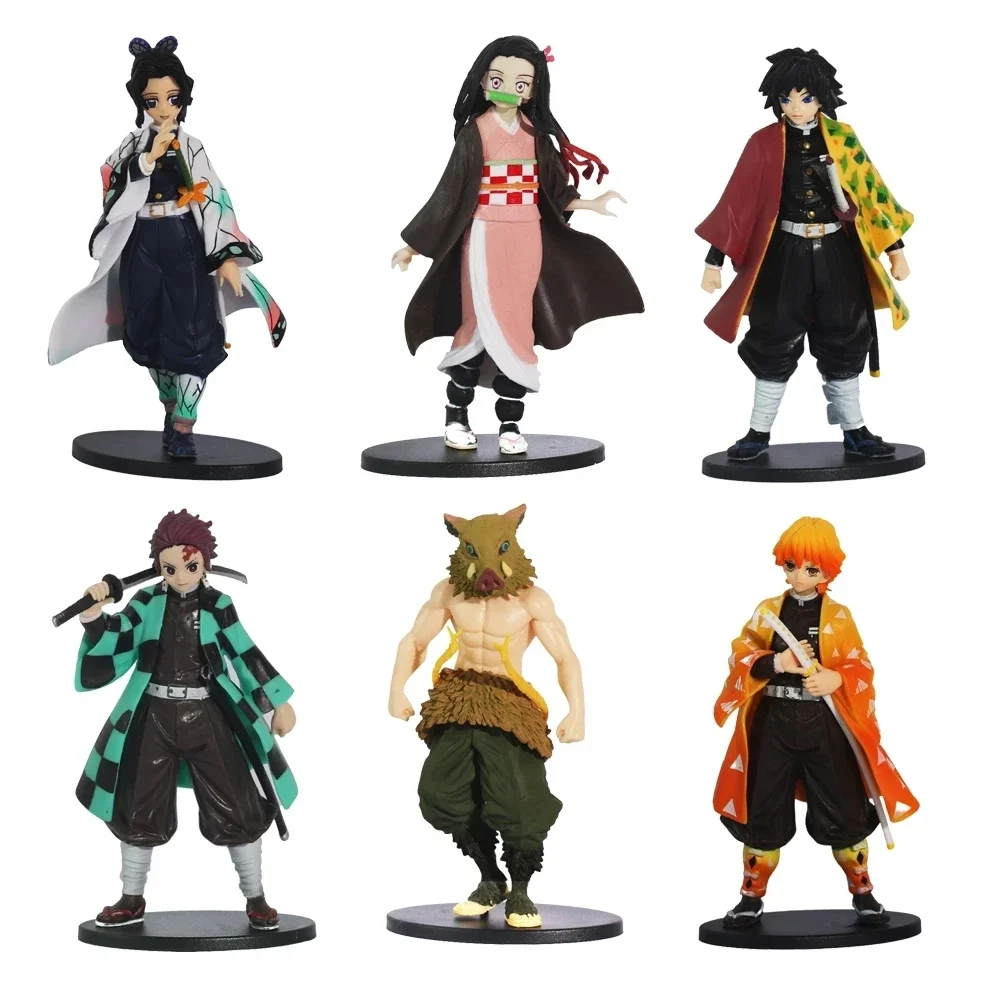 Demon Slayer Rui Kimetsu no Yaiba Nezuko Kyoujurou Tanjirou Inosuke Shinobu Zenitsu Action Figure Anime Figurine Toys 6pcs/set