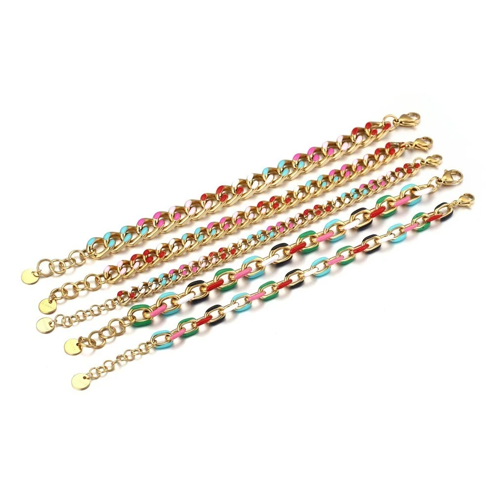 Multicolor Enamel Necklace Cuban Chain Bracelet for Men Women, Basic Punk Stainless Steel Curb Link Chain Chokers Morocco choker