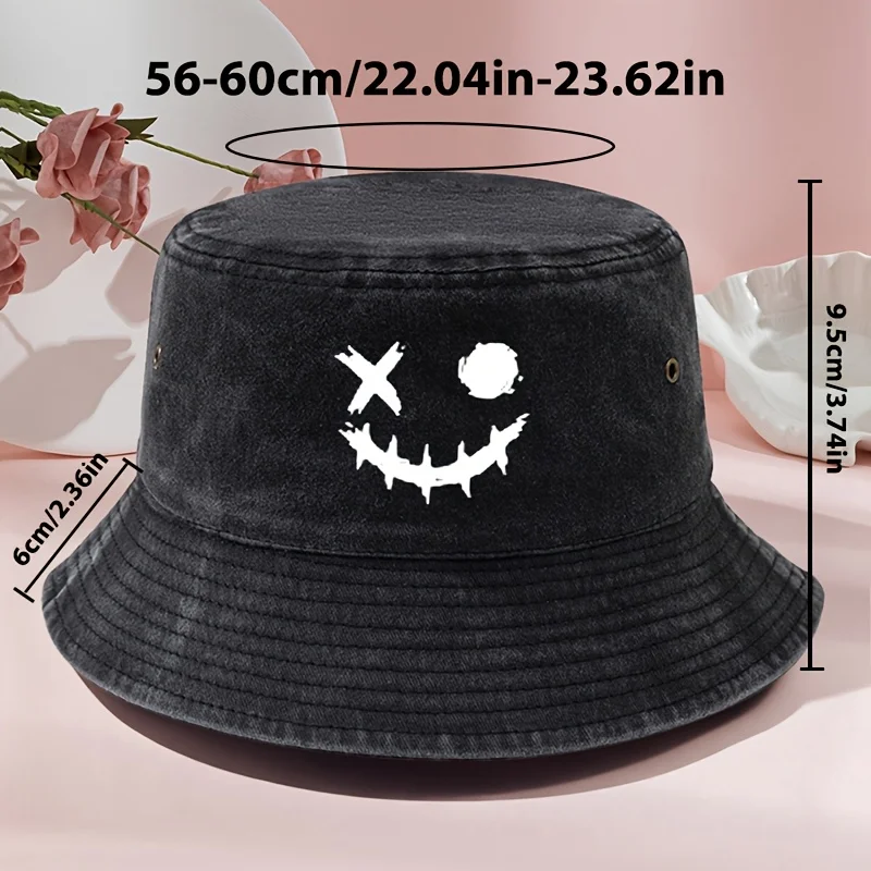 A Classic Unisex Fisherman Hat with Printed Designs, Featuring a Vintage Washed Look, Suitable for Outdoor Activities, Casual Ou