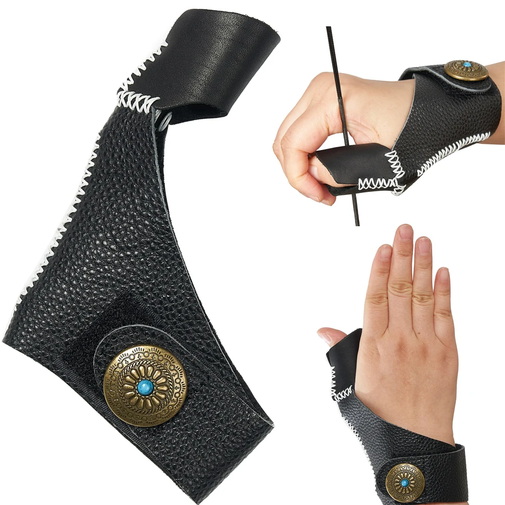 

Archery Thumb Guard Leather Finger Protection for Recurve Compound Bows Shooting and Hunting Practice