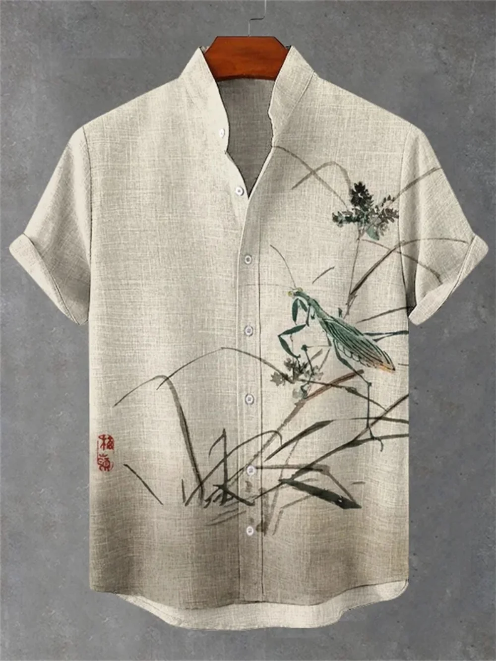 Men's Short Sleeve Linen Shirt Summer 2025 Fashionable Stand up Collar Outdoor Casual Cardigan for Men