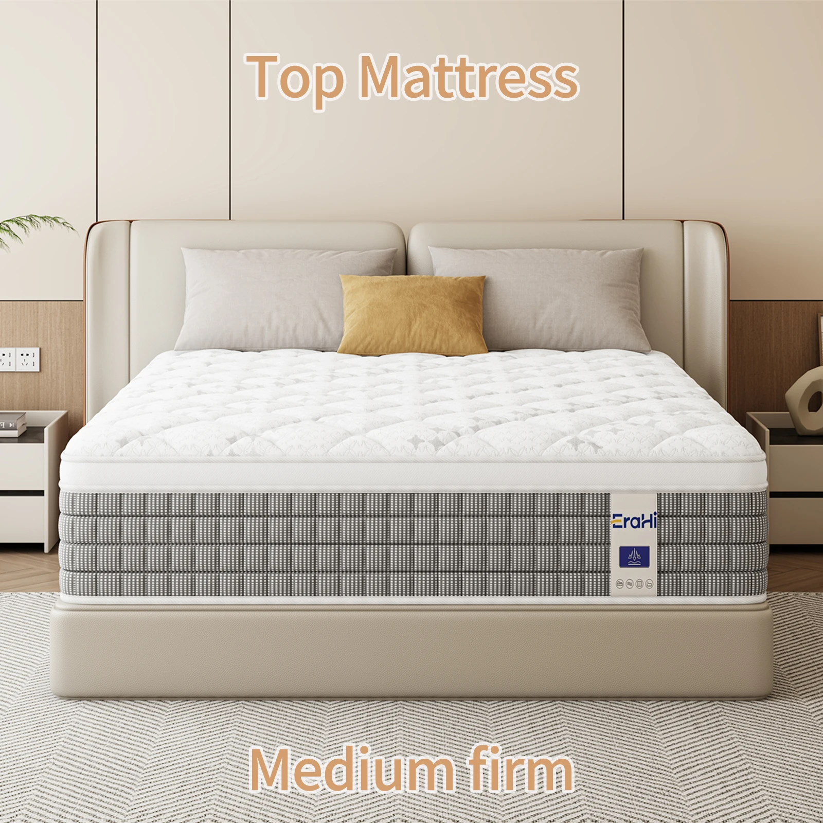 Memory Foam Mattress In A Box Queen - 12インチ/14インチのツイン、フル、クイーン、キングサイズのメモリーフォームハイブリッドマットレス。個別ポケットスプリングを使用し、体圧分散効果があり、適度な硬さ。ゲストルームやホテルに最適。